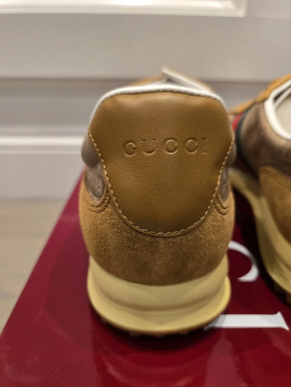 $980 Gucci Re-Motion GG Canvas Suede Sneaker Men's Camel UK 9 US 9.5 EU 42.5 NIB